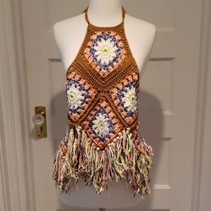 Free People crocheted fringed tank xs/s